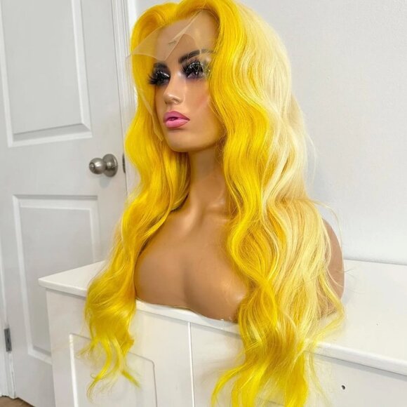Yellow Lace Front Wig Virgin Human Hair Custom Color Wig